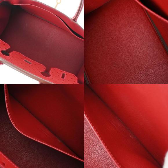 Hermes Birkin 30 Ostrich Leather In Rouge Vif With Gold Hardware - Picture 10 of 12